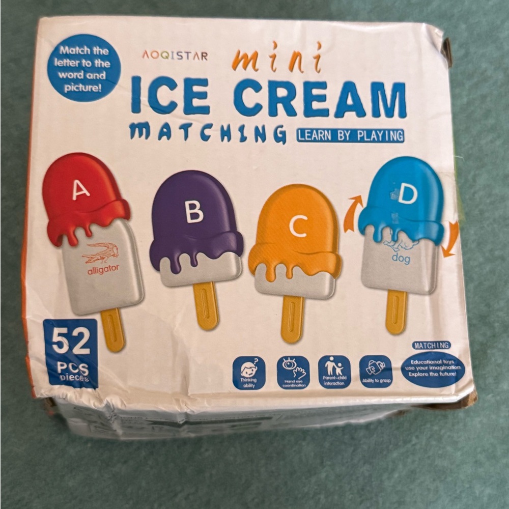 NIB Kids Mini Ice Cream Letter/ Word Matching Toy